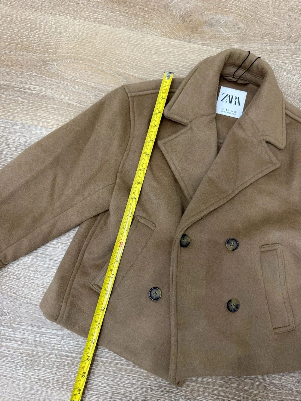 ZARA Girls Camel Wool Blend Double Breasted Peacoat Jacket Size 8-9